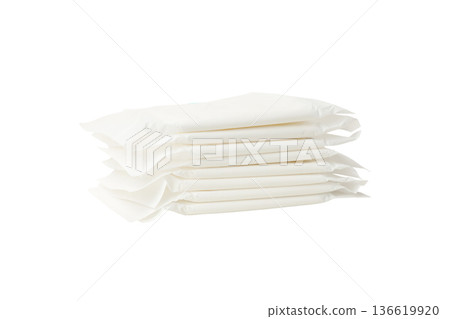 Stack of menstrual care products ready for use, isolated, PNG 136619920