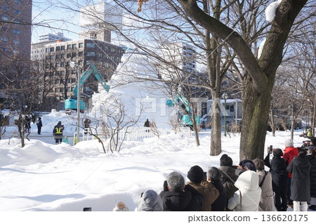 Scene of the demolition of snow sculptures at the Sapporo Snow Festival 2026 136620175