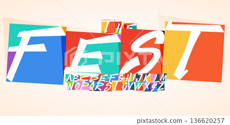 Festival Font Logo Alphabet Carnival Letter Set Modern Typography, Fun Art Creative Typographic Design for Bright Summer Poster Headline, Color Type Symbol Logotype, Colorful Fonts. Vector Typeface Festival Font Logo Alphabet Carnival Letter Set Modern Typography, Fun Art Creative Typographic Design for Bright Summer Poster Headline, Color Type Symbol Logotype, Colorful Fonts. Vector Typeface 136620257