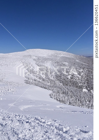 冬季從西大天山頂眺望西東山,它是日本百座名山之一。 冬季從西大天山頂眺望西東山,它是日本百座名山之一。 136620451
