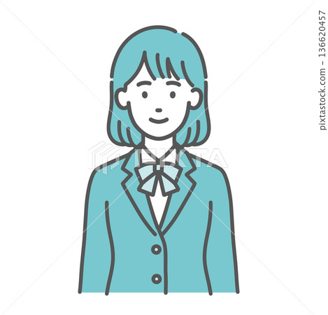 Illustration of a smiling teenage woman/female student (uniform vest, upper body) 136620457