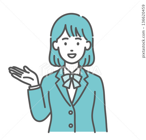 Illustration of a teenage woman/female student giving a guided tour (palms facing up, uniform, upper body) Illustration of a teenage woman/female student giving a guided tour (palms facing up, uniform, upper body) 136620459