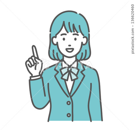 Illustration of a teenage woman or female student pointing at something (pointing index finger, uniform, upper body) 136620460
