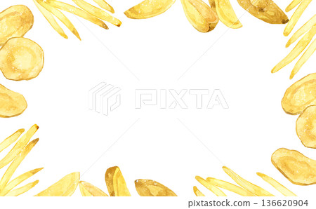 Potato dish frame - Hand-drawn watercolor illustration background material for cooking and food Potato dish frame - Hand-drawn watercolor illustration background material for cooking and food 136620904