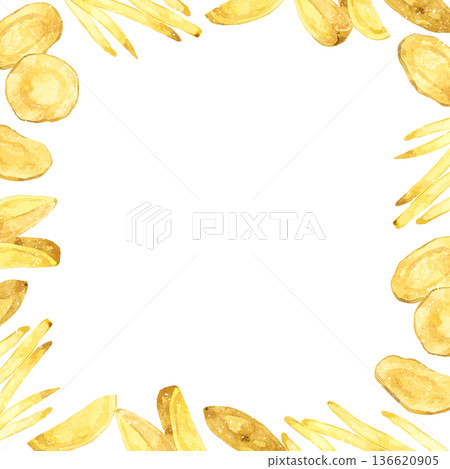 Potato dish frame - Hand-drawn watercolor illustration background material for cooking and food Potato dish frame - Hand-drawn watercolor illustration background material for cooking and food 136620905