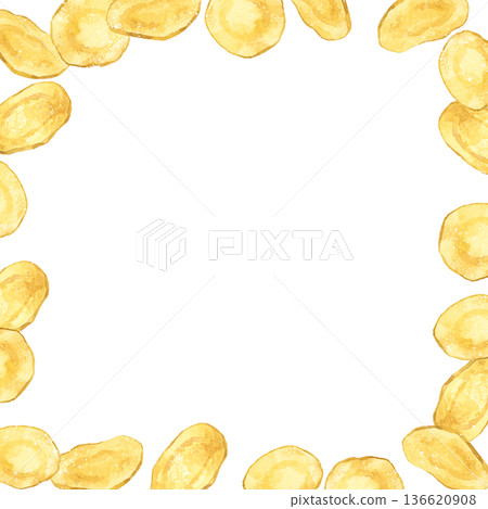 Potato chips frame - Hand-drawn watercolor illustration background material for cooking and food Potato chips frame - Hand-drawn watercolor illustration background material for cooking and food 136620908