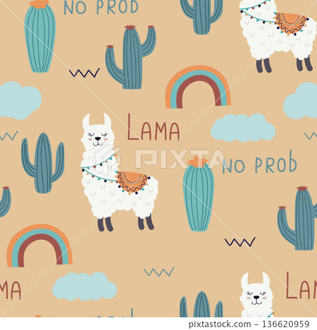 cute llama seamless pattern 136620959