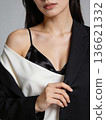Chic portrait emphasizing fashion accessories. Refined image of female figure in modern attire 136621332