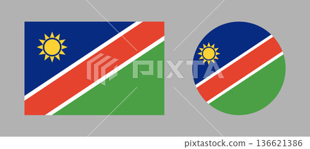 Round, rectangular shaped of Namibia flag badges. Button flag of Namibia. National Namibia flag rectangle, circle icons set. Round, rectangular shaped of Namibia flag badges. Button flag of Namibia. National Namibia flag rectangle, circle icons set. 136621386