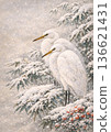 Egret and bamboo in the snow 136621431