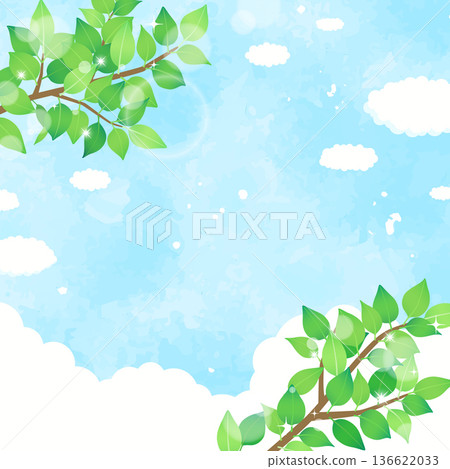 清新的綠色和藍色天空背景 2_square 136622033