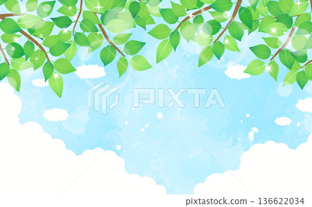 清新的綠色和藍色天空背景 3_水平 136622034