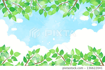 清新的綠色和藍色天空背景 5_水平 136622041