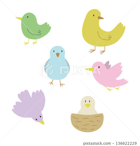 Illustration set of colorful little birds in various poses Illustration set of colorful little birds in various poses 136622229
