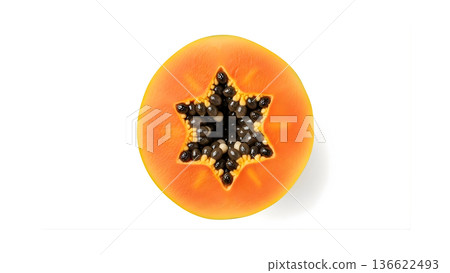 Fresh Papaya Cross Section With Black Seeds Isolated On White 136622493