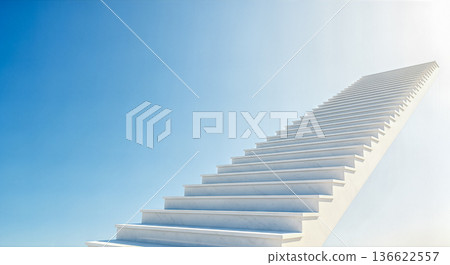 White marble stairs leading up to clear blue sky with sun light concept career ladder success promotion progress future achievement goal White marble stairs leading up to clear blue sky with sun light concept career ladder success promotion progress future achievement goal 136622557