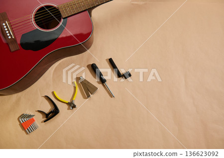 Master Adjusting and Changing Guitar Strings - Guitar Maintenance and Repair Concept Master Adjusting and Changing Guitar Strings - Guitar Maintenance and Repair Concept 136623092