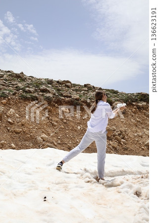 Woman snow desert. High quality photo Woman snow desert. High quality photo 136623191