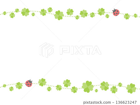Background illustration of a four-leaf clover and ladybug, horizontal white background Background illustration of a four-leaf clover and ladybug, horizontal white background 136623247