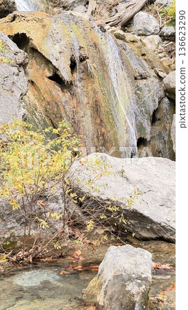 Waterfall forest rocks. Waterfall rocky landscape.Waterfall autumn. High quality 4k footage Waterfall forest rocks. Waterfall rocky landscape.Waterfall autumn. High quality 4k footage 136623290