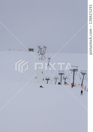 Snowy mountain cablecar. Cable car in a snowy mountain, winter resort High quality 4k footage Snowy mountain cablecar. Cable car in a snowy mountain, winter resort High quality 4k footage 136623291