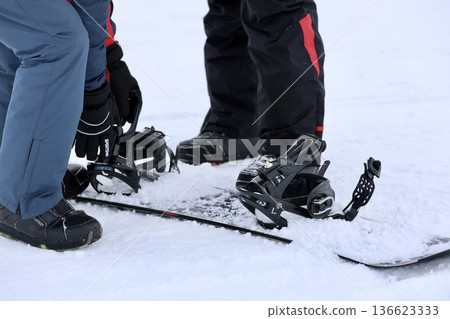 Snowboard binding boots. High quality photo 136623333