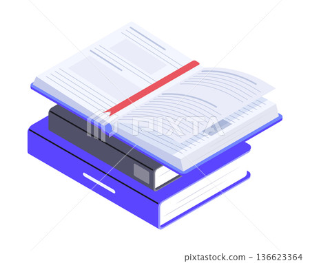 Isometric textbooks stack. Educational or fantasy literature, encyclopedia, school books pile vector illustration. Textbooks pile on white background Isometric textbooks stack. Educational or fantasy literature, encyclopedia, school books pile vector illustration. Textbooks pile on white background 136623364