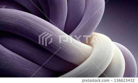 Abstract three dimensional twisted knot with smooth ribbon curves in purple gradient and elegant modern composition Abstract three dimensional twisted knot with smooth ribbon curves in purple gradient and elegant modern composition 136623432
