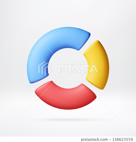 Abstract 3d pie chart divided into three sections Abstract 3d pie chart divided into three sections 136623559
