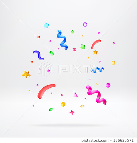 Colorful 3d flying serpentine and geometric shapes 136623571