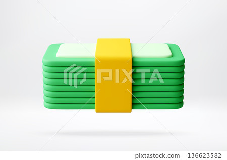 3D Green stack of money with yellow band 3D Green stack of money with yellow band 136623582