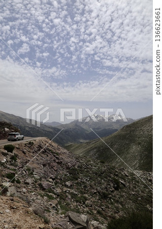 Mountainous winding road. mountain landscape view from above 136623661