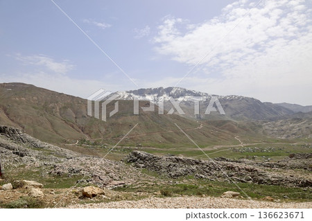 Mountainous winding road. mountain landscape view from above Mountainous winding road. mountain landscape view from above 136623671