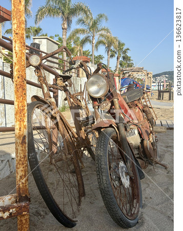 Rusty beach motorcycle. High quality photo Rusty beach motorcycle. High quality photo 136623817