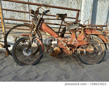 Rusty beach motorcycle. High quality photo 136623822
