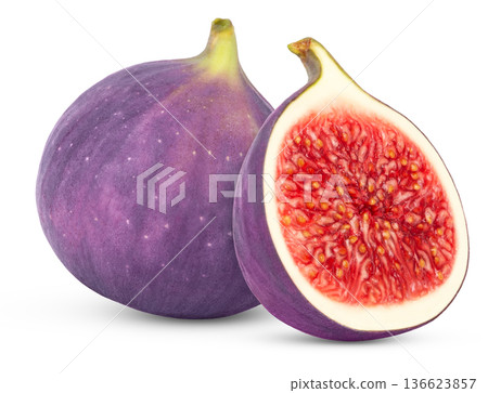 Purple fig fruit isolated with half of fig, clipping path, full depth of field 136623857
