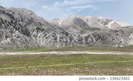 Mountain dirt road. High quality 4k footage 136623881