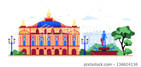 Travel to France - colorful flat design style illustration 136624136