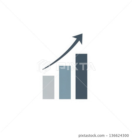Business growth chart with ascending blue bars and upward arrow showing financial success and performance improvement 136624300