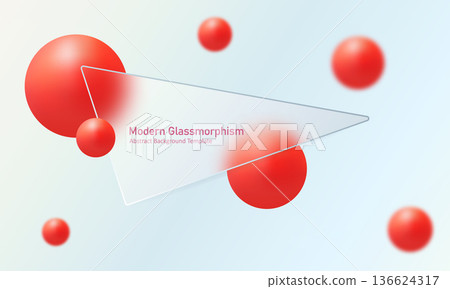 Modern glassmorphism triangle banner with red abstract spheres Modern glassmorphism triangle banner with red abstract spheres 136624317