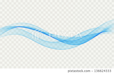 Blue abstract flowing wave lines on transparent background 136624333