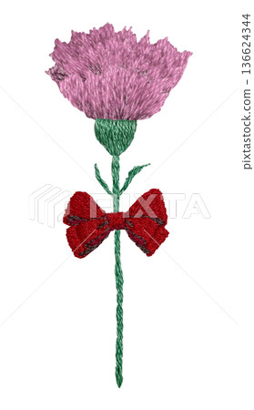 [Single Carnation] Hand-embroidered illustration material 136624344