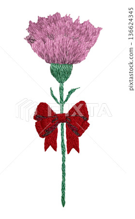 [Single Carnation] Hand-embroidered illustration material 136624345