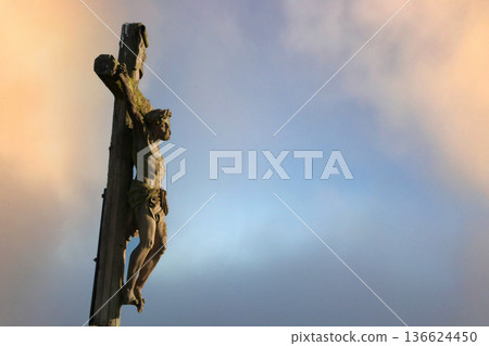 Crucifix in the alsacian vineyard 136624450