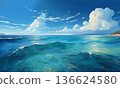 夏季海洋、天空和雲彩的風景背景素材 136624580