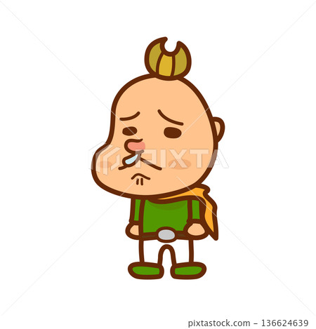 Illustration of a boy with a red nose sniffing Illustration of a boy with a red nose sniffing 136624639