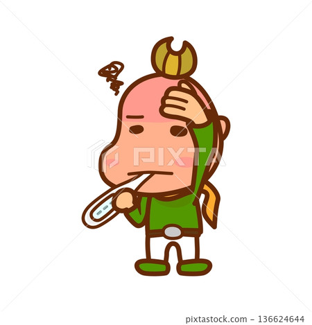 插圖:一個男孩因為發燒,正在用嘴巴測量體溫。 插圖:一個男孩因為發燒,正在用嘴巴測量體溫。 136624644