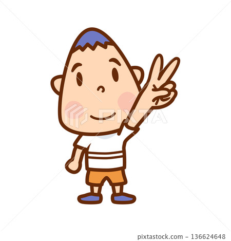 Illustration of a boy showing scissors in rock-paper-scissors Illustration of a boy showing scissors in rock-paper-scissors 136624648