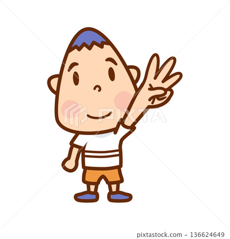 Illustration of a boy pointing up three fingers Illustration of a boy pointing up three fingers 136624649