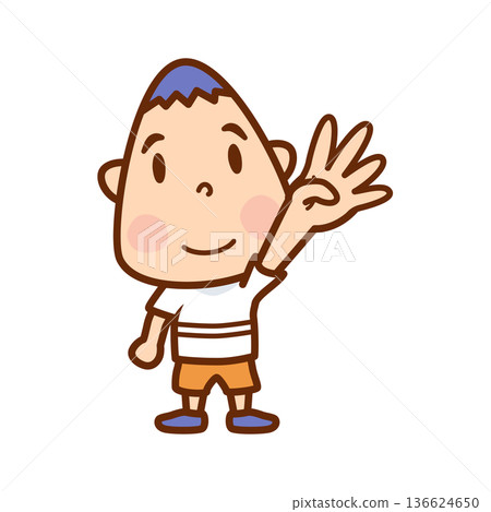 Illustration of a boy pointing up four fingers Illustration of a boy pointing up four fingers 136624650